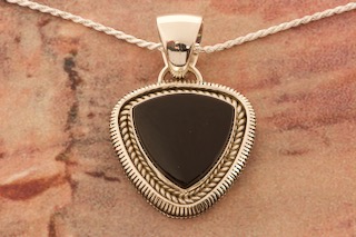 Artie Yellowhorse Genuine Black Onyx Sterling Silver Native American Pendant
